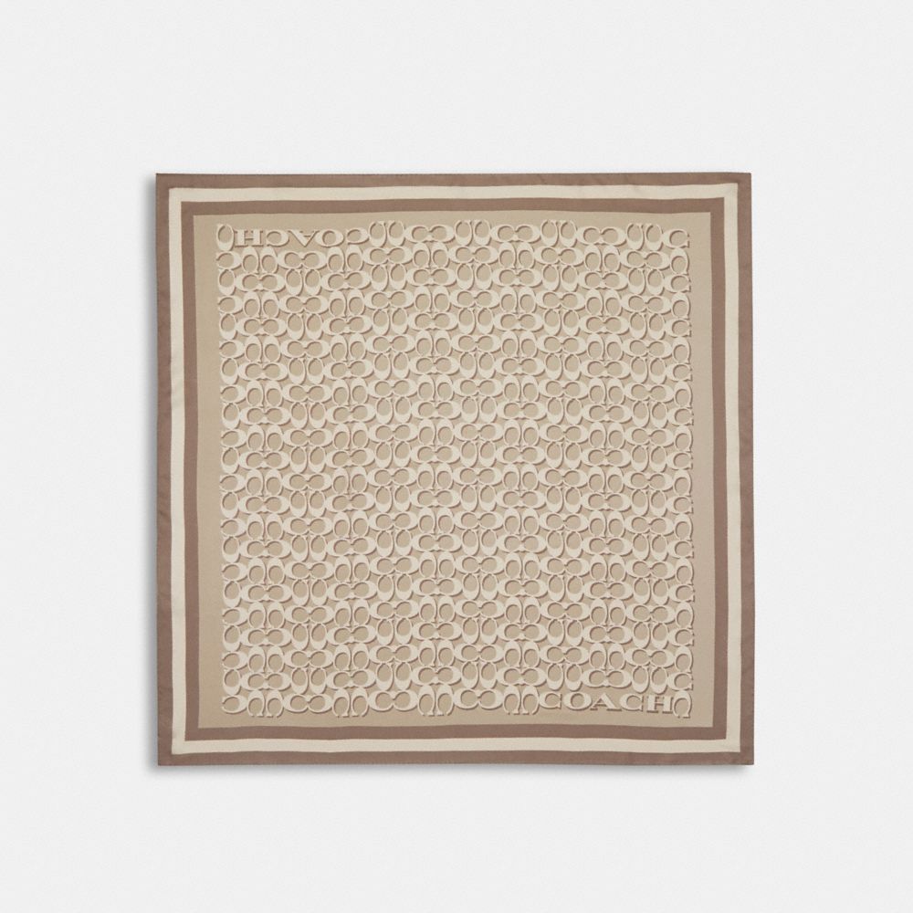 Coach Signature Print Silk Square Scarf Bone