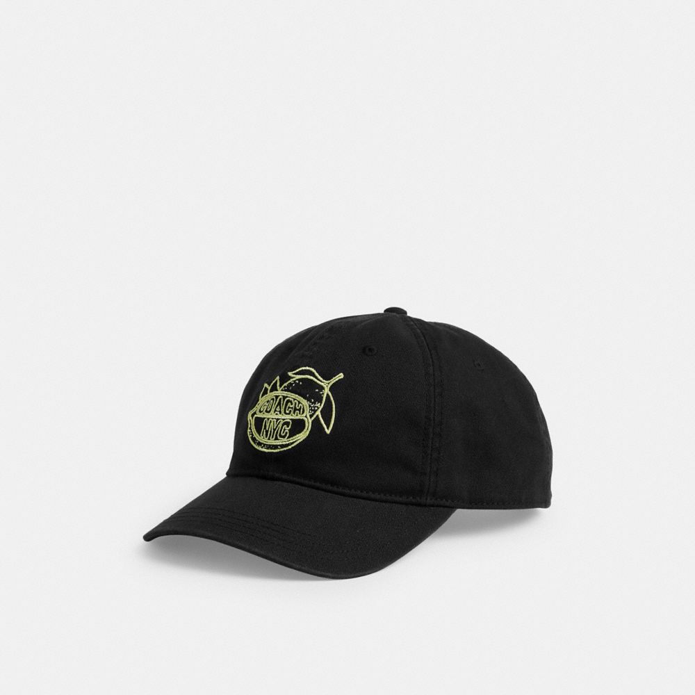 Coach Retro Sliced Lemon Print Baseball Hat Black Yellow