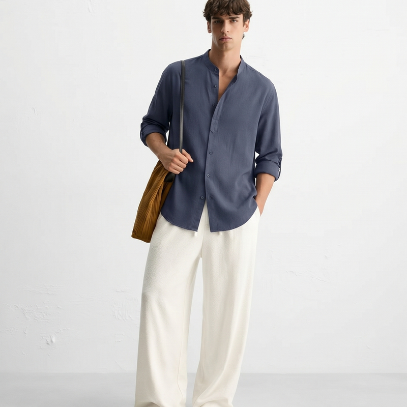 CAPRI LINEN SUMMER SHIRT NAVY BLUE