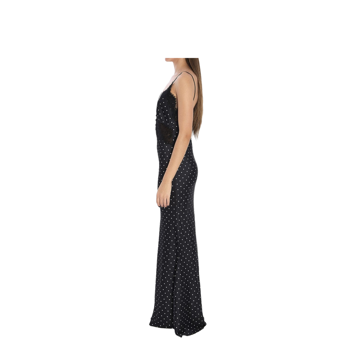 Polka Dot Satin Lace Maxi Dress