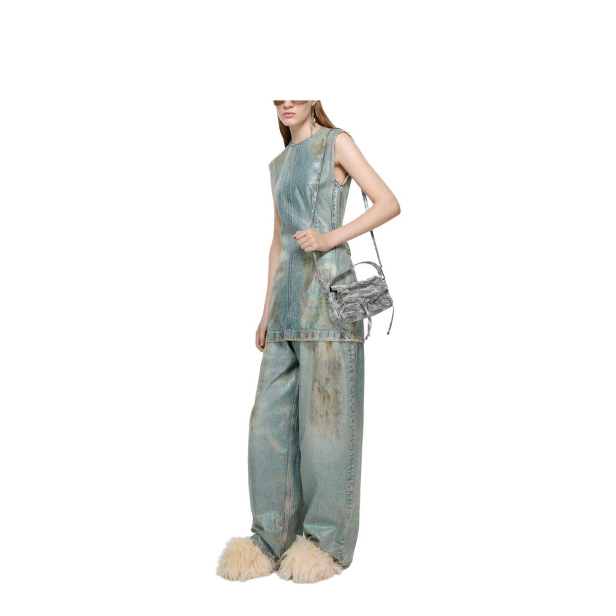 Coated Denim Dress - Mid Blue