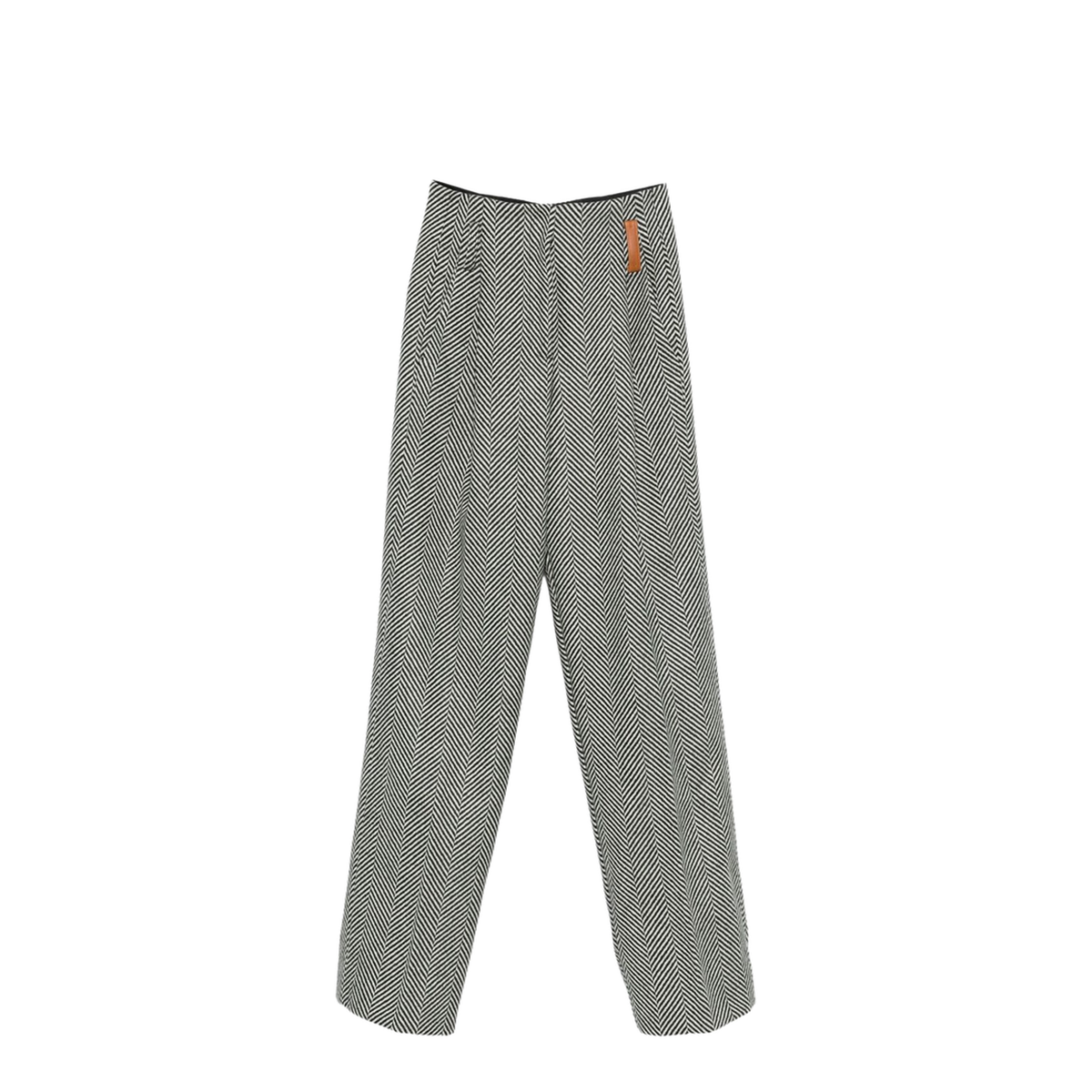 High-Rise Trousers in Wool with Chevron Patterning
