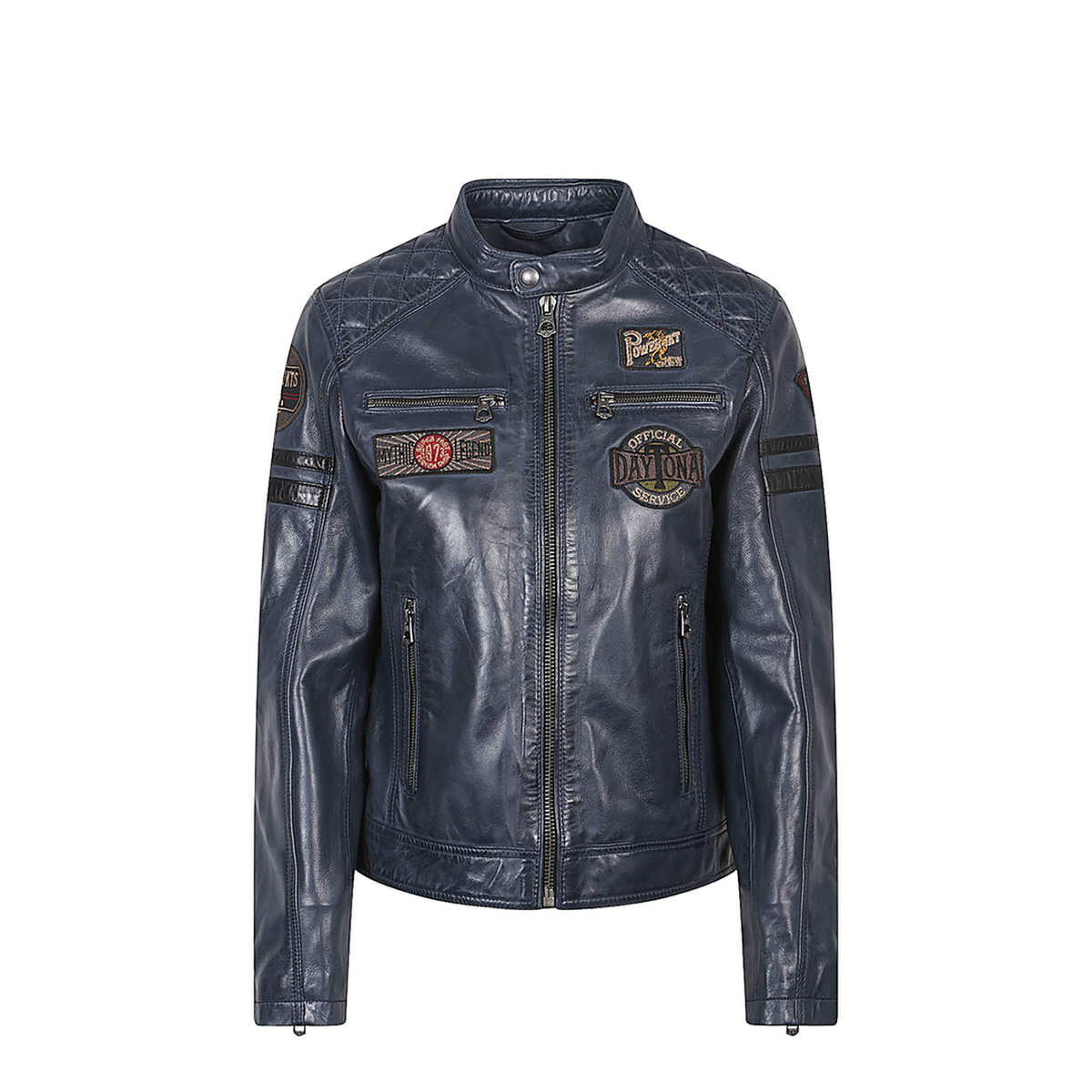 Leather Moto Jacket Blue and Green