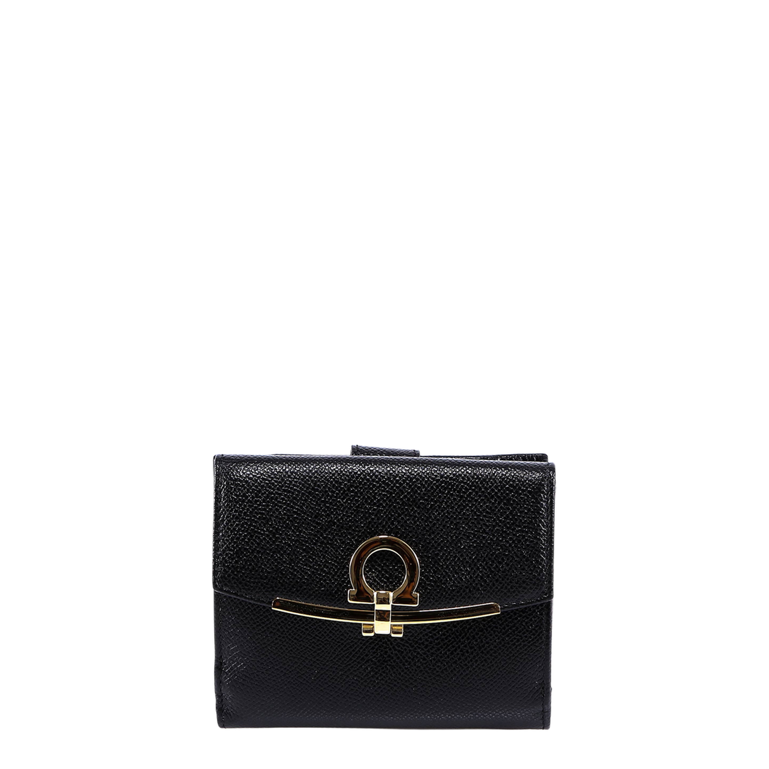 Hammered Leather Gold Gancini Compact Wallet