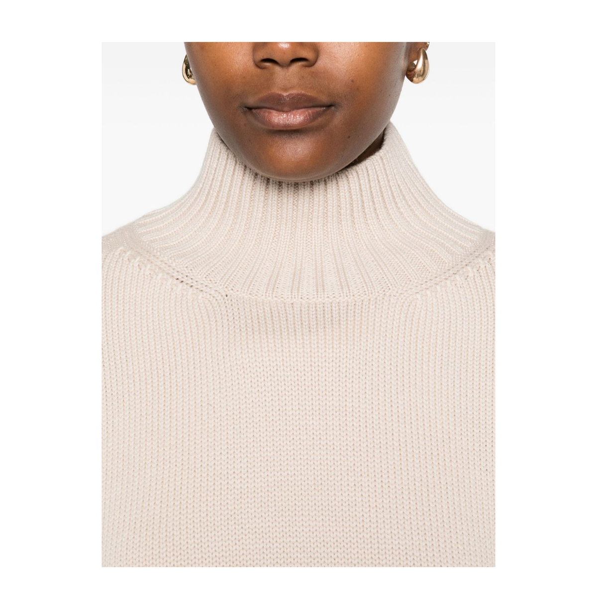 Powder Virgin Wool Ribbed High-Neck Sweater