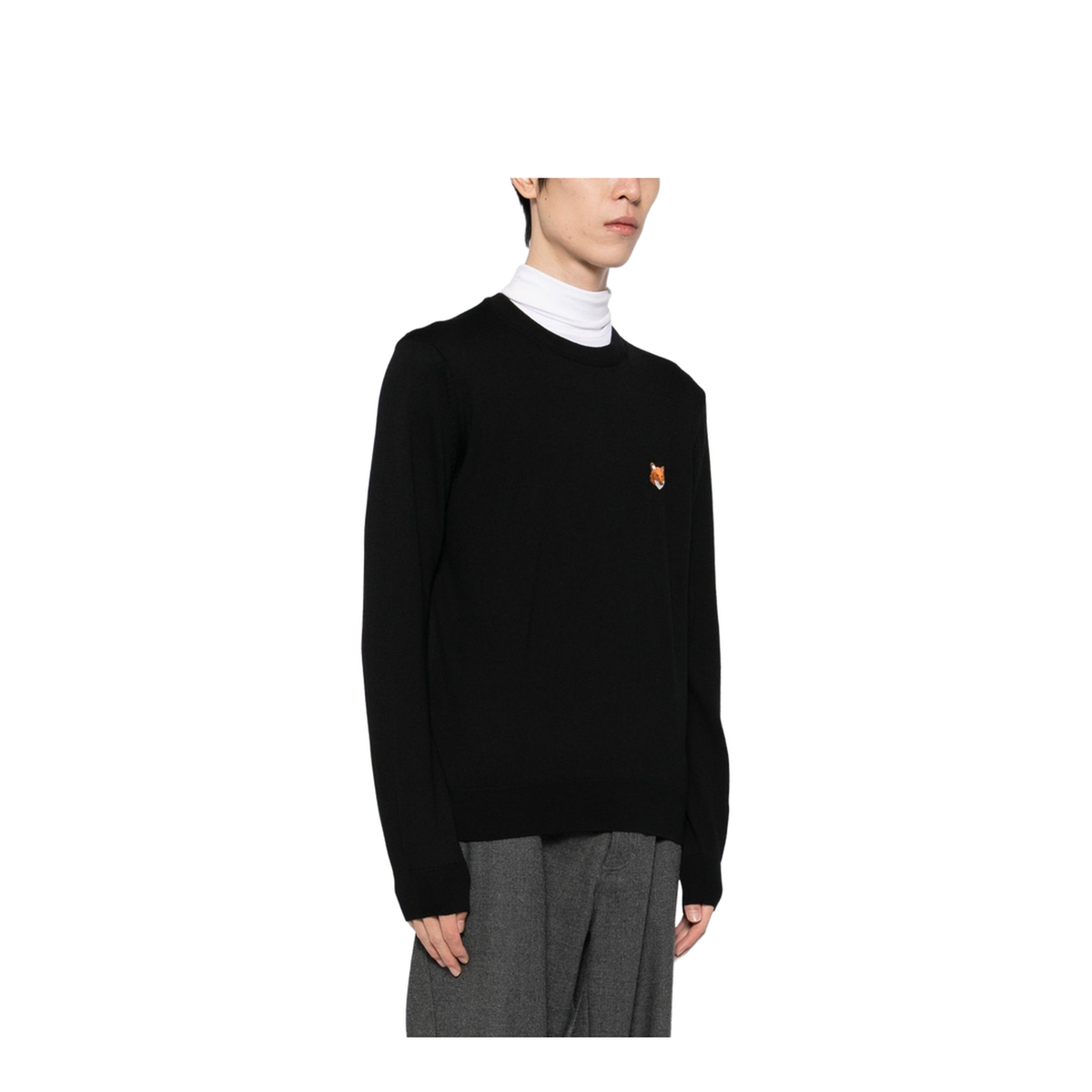 Fox Head Wool Crewneck Sweater - Black