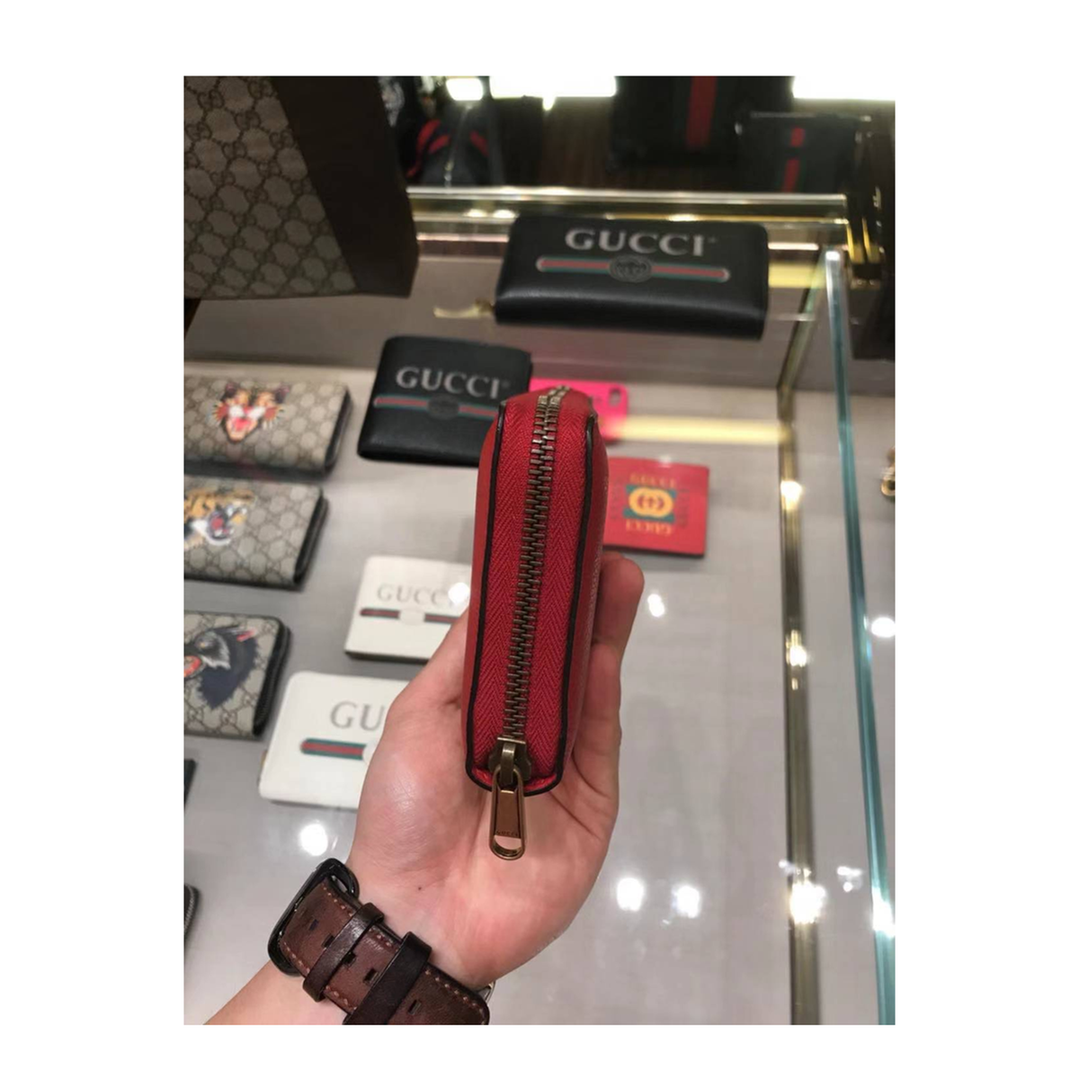 Red Printed Zipper Wallet