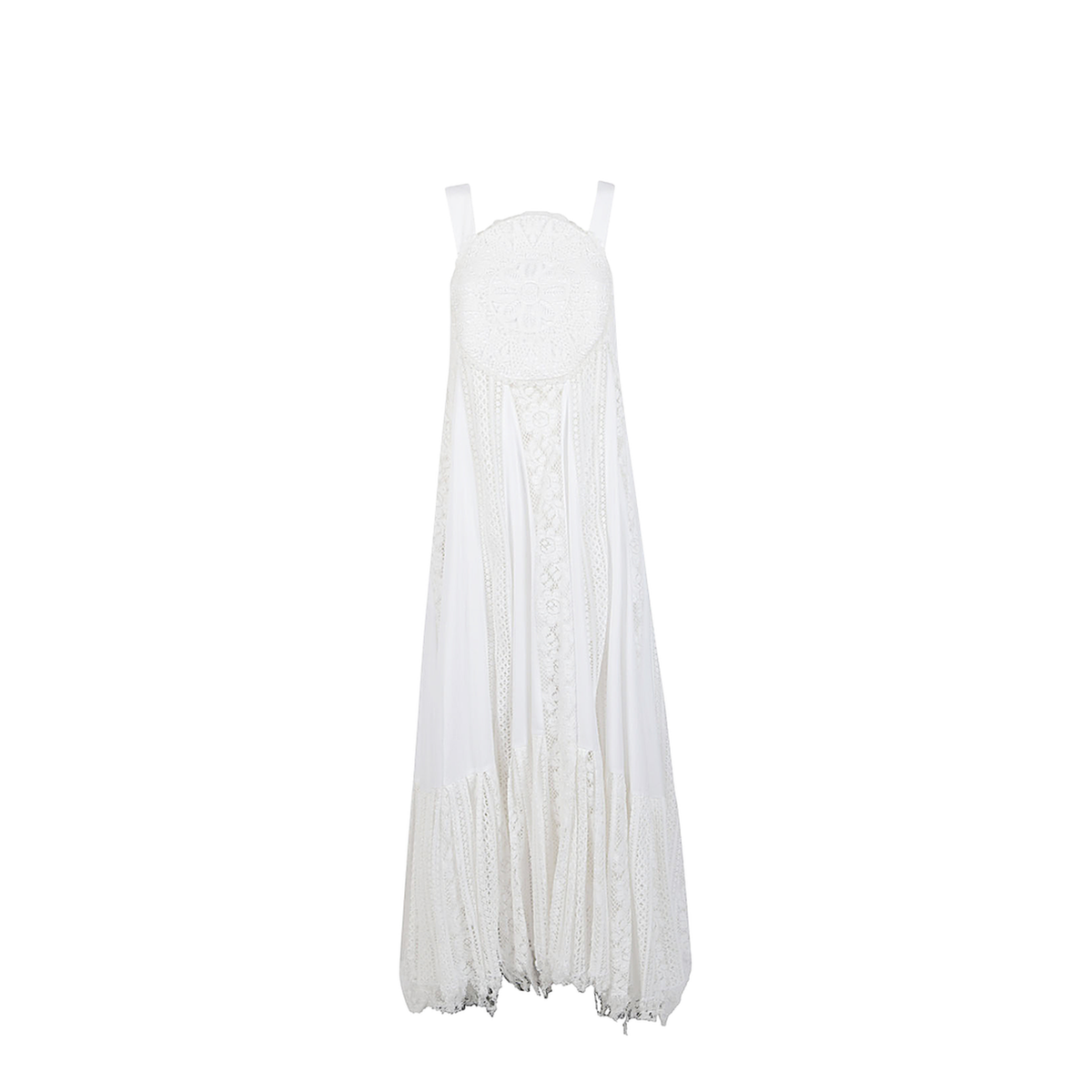 Dress in Light Cotton Poplin with Circular Lace Bodice