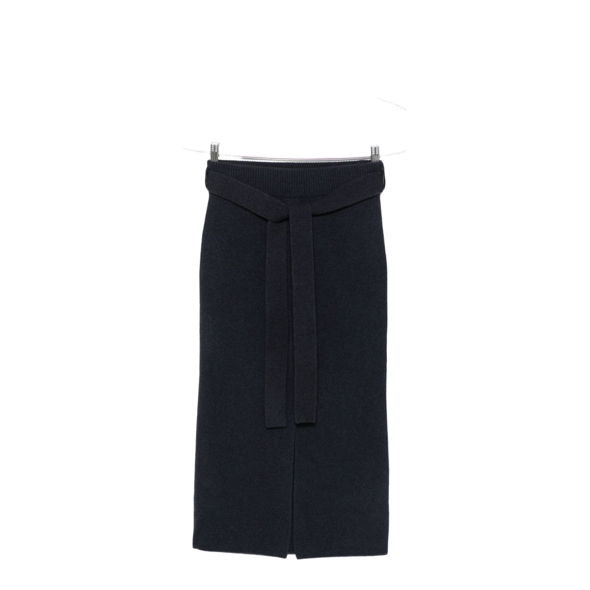 Wool Long Skirt with Slit and Belt