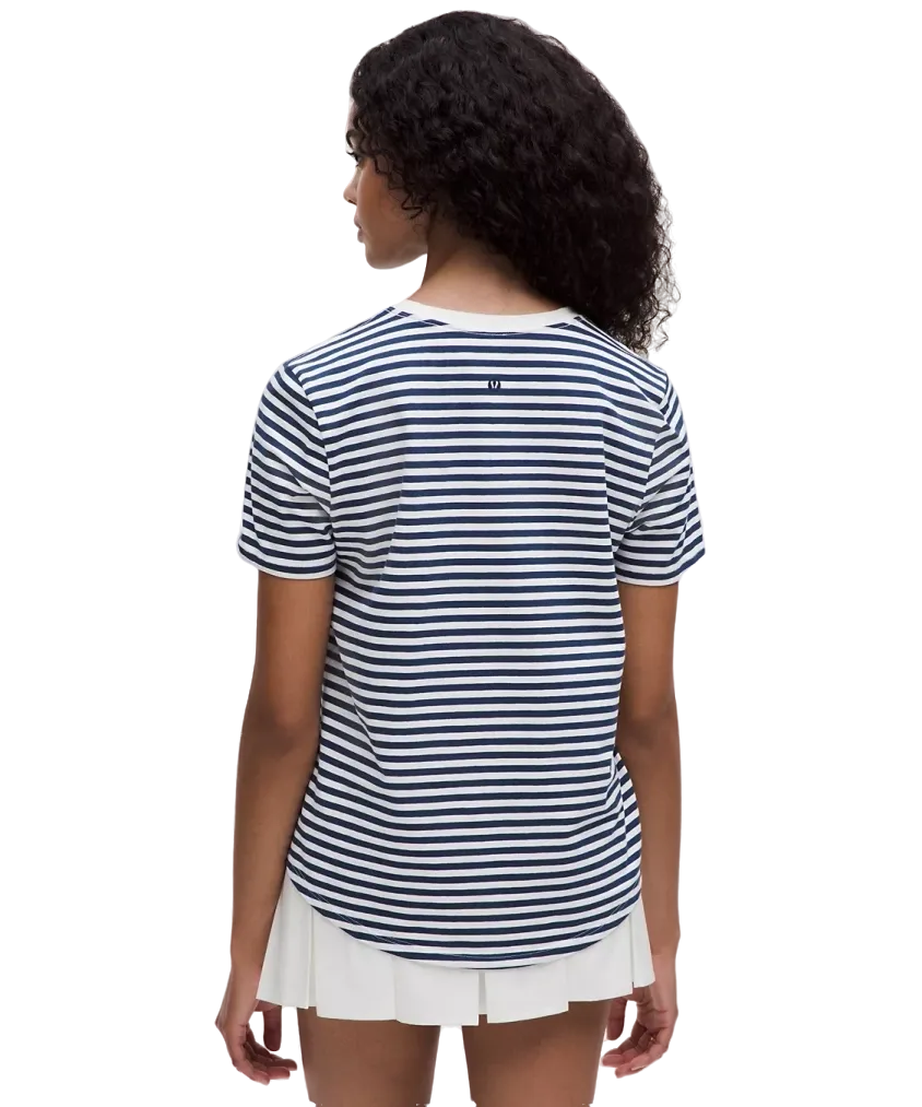 Lululemon Love Curved-Hem Crewneck T-Shirt Narrow Bold Stripe Club Blue White