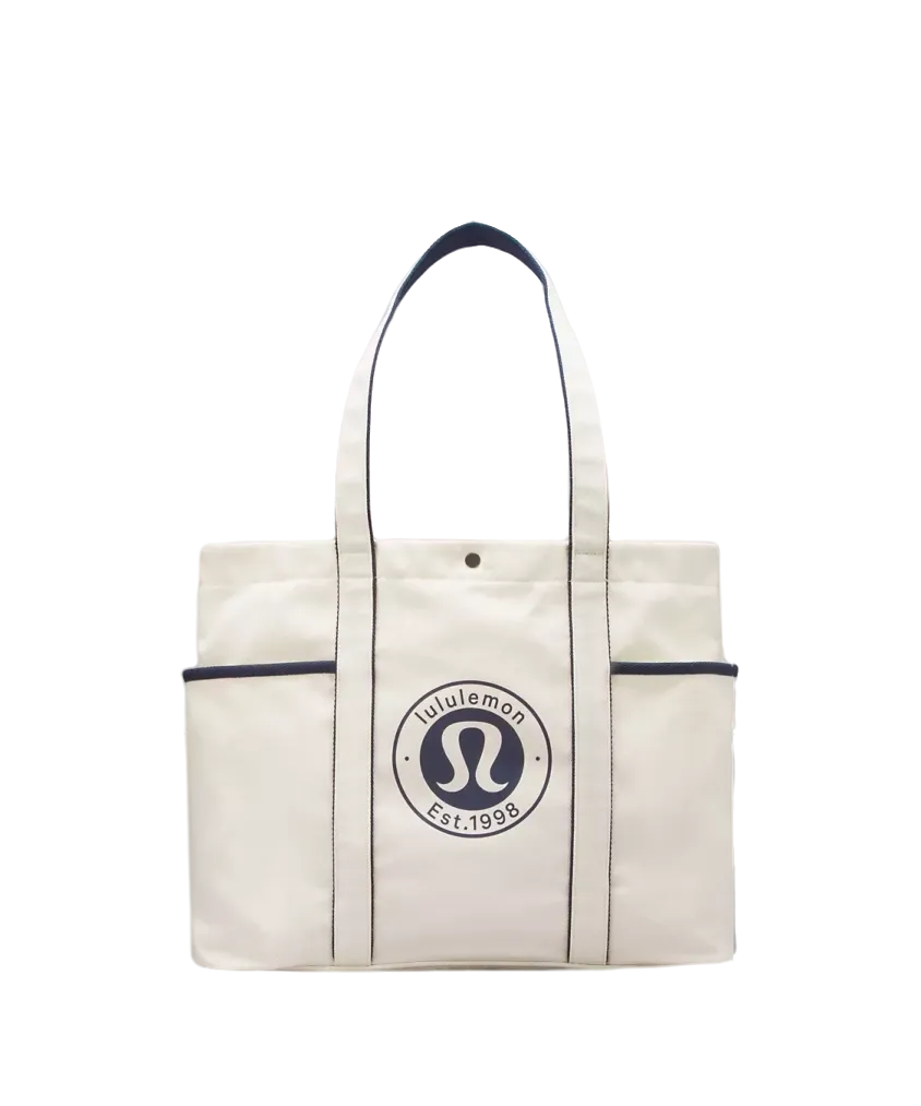 Lululemon Daily Multi-Pocket Canvas Tote Bag 20L Logo Natural/True Navy