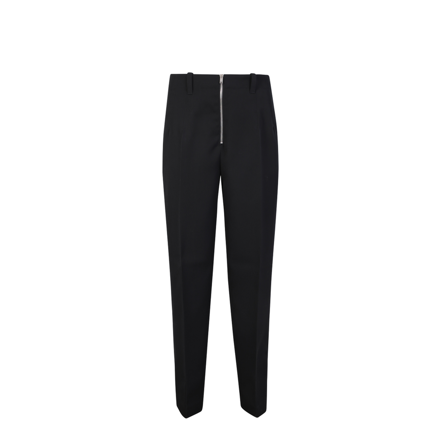 Adjustable drawstring waist. Tapered cut. Front zip closure. Side pockets