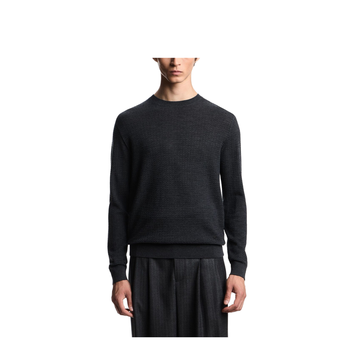 Dark Grey Textured Knit Round Neck Long Sleeve Top