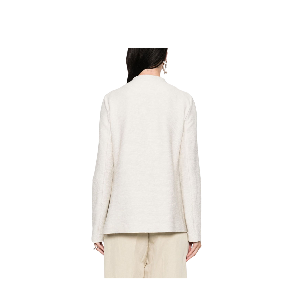Ivory Button Fastening Round Neck Long Sleeves