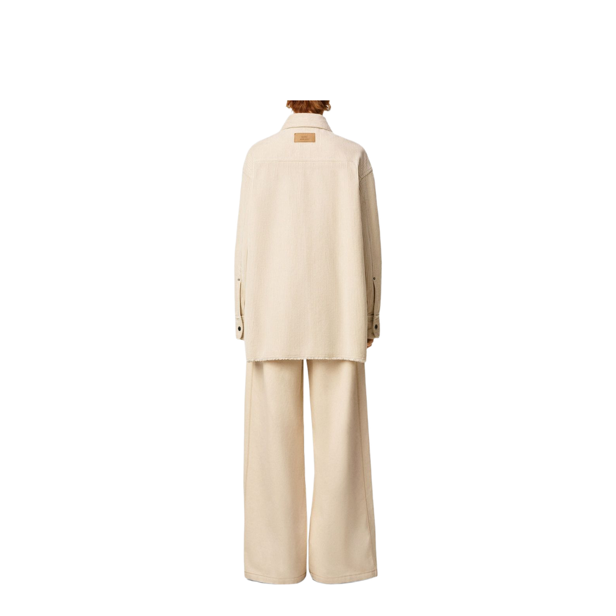Ivory White Cotton Corduroy Side Slit Overshirt