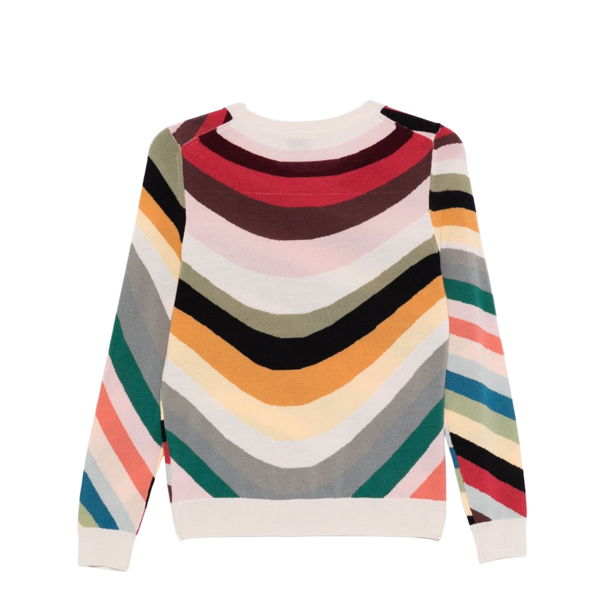 Yellow Multicolour Wave Stripe Pattern Long Sleeves Crew Neck Merino Wool Straight Hem