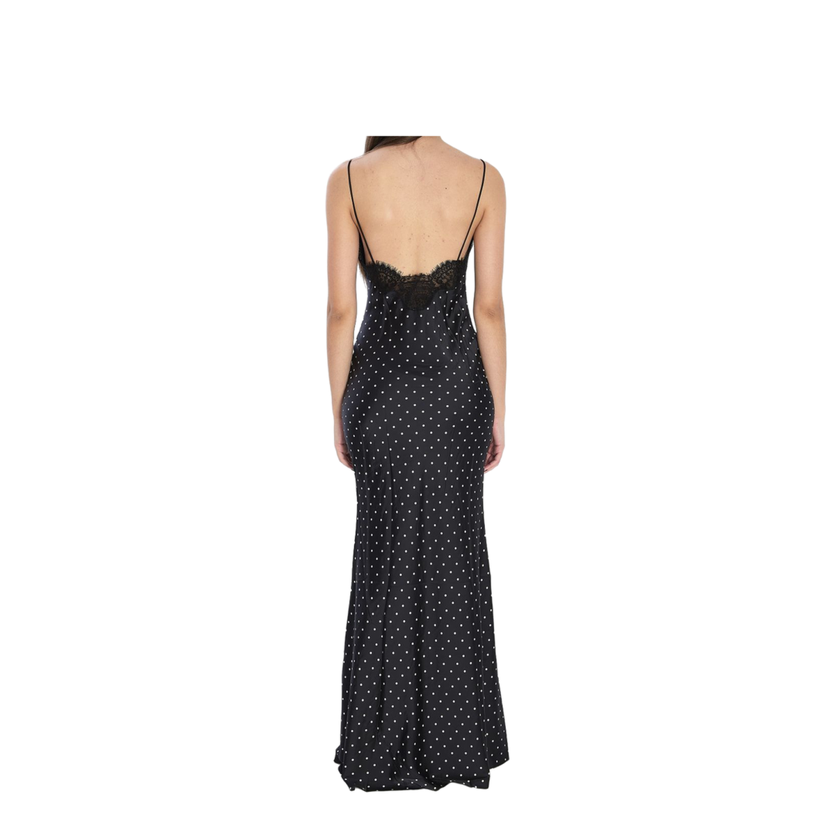 Polka Dot Satin Lace Maxi Dress