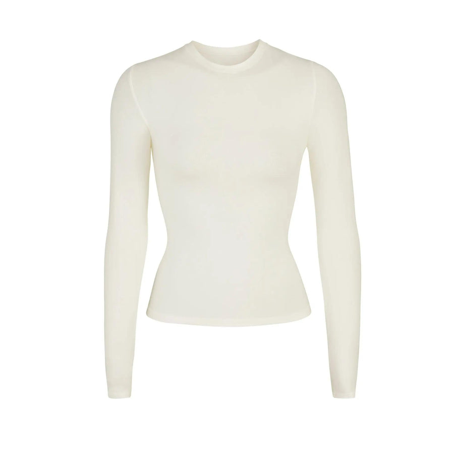 SKIMS COTTON JERSEY LONG SLEEVE T-SHIRT  BONE