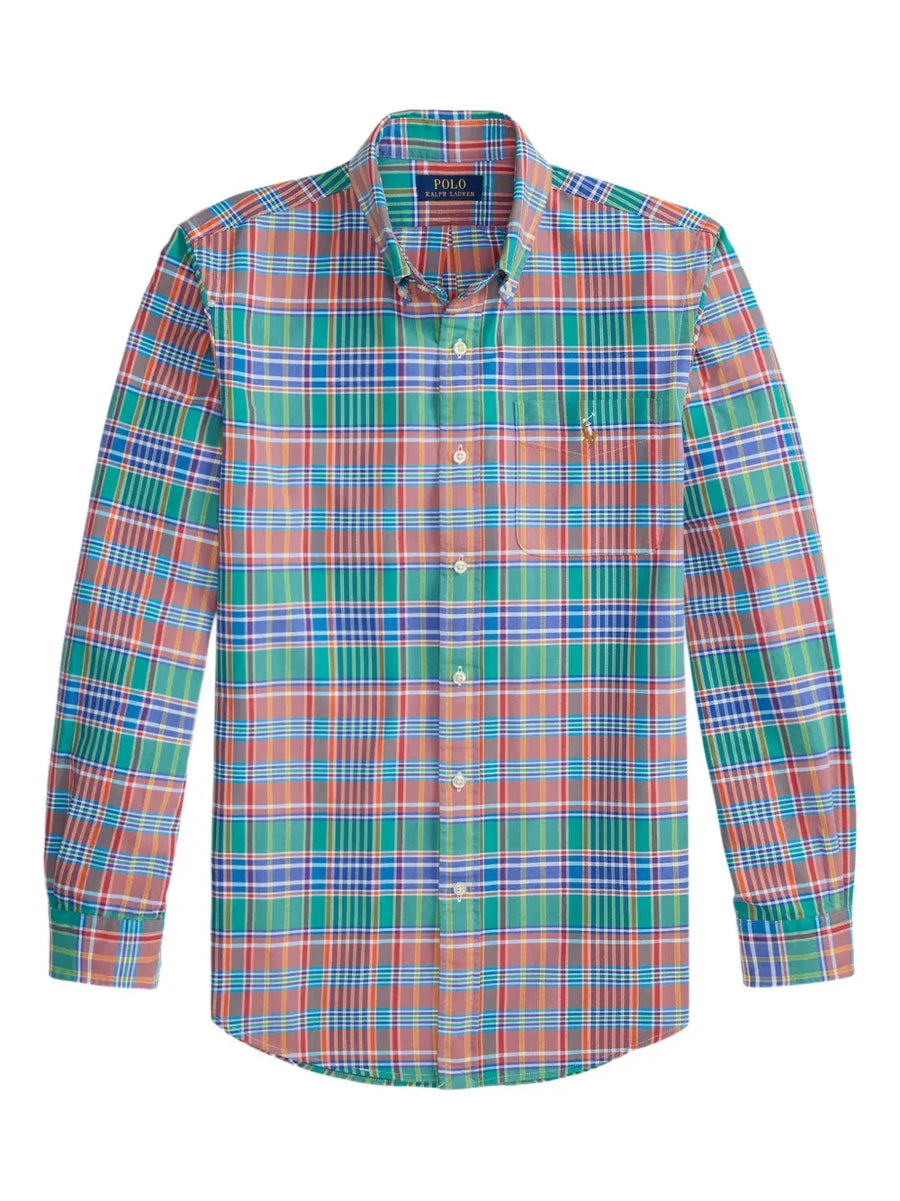 plaid-pattern logo-embroidered shirt