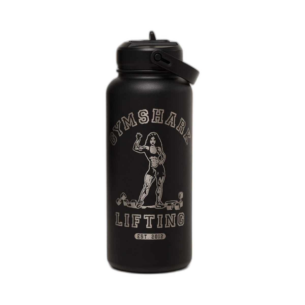 Gymshark Metal Insulated 1L Bottle with Straw - Strongwoman Graphic - Black