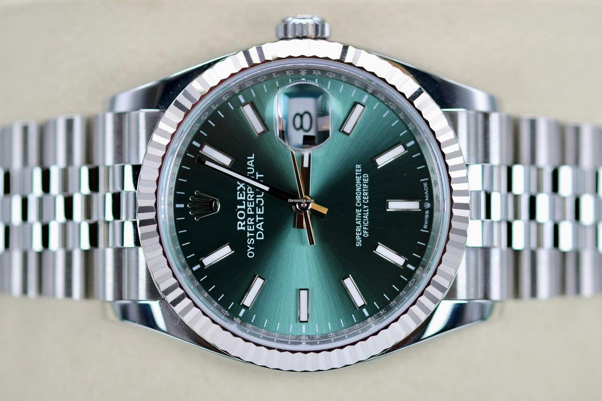Rolex | Datejust | 126234 | White gold and steel | 36 mm | Steel | Green | Automatic