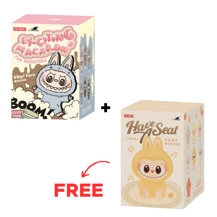 BUY 1 GET 1 FREE - Pop Mart Labubu The Monsters Tasty Macarons + Have a Seat Vinyl Face Sealed Case Pack of 2