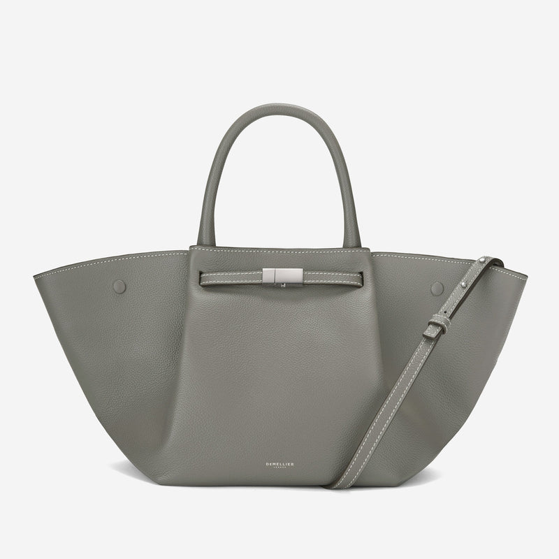 DeMellier The Midi New York stone grey small grain ecru stitching
