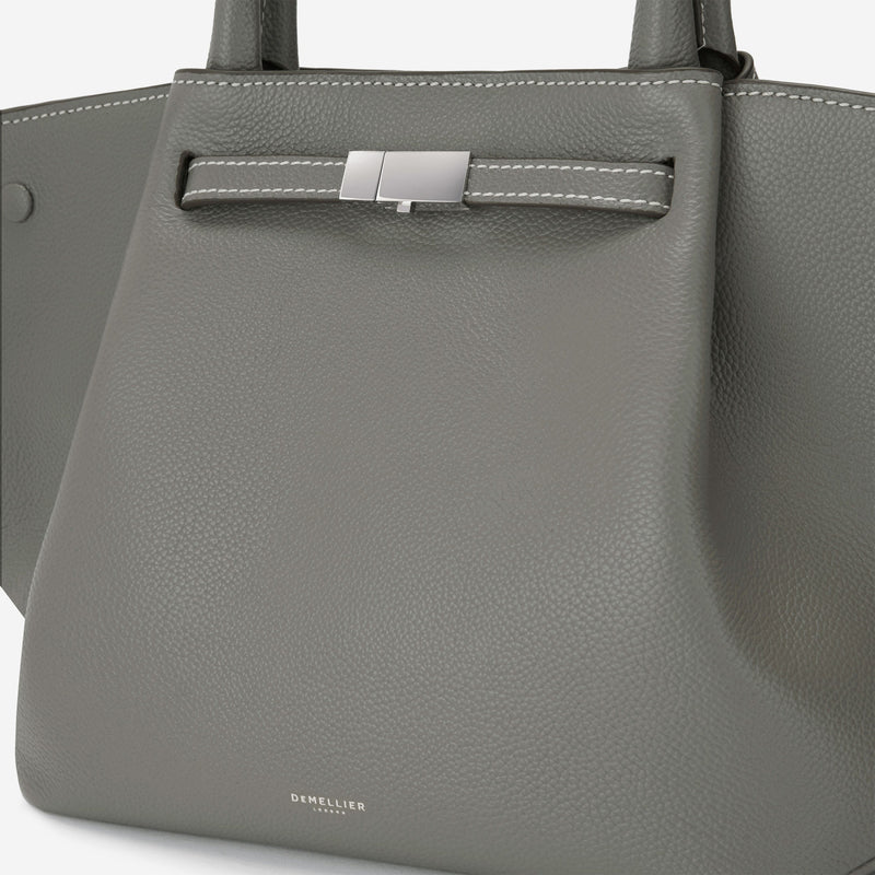 DeMellier The Midi New York stone grey small grain ecru stitching