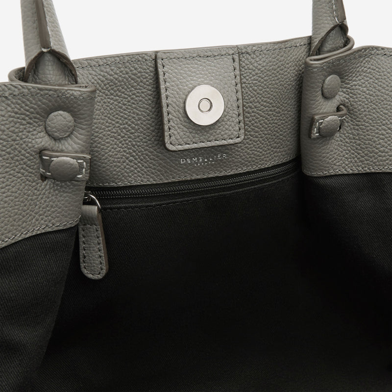 DeMellier The Midi New York stone grey small grain ecru stitching
